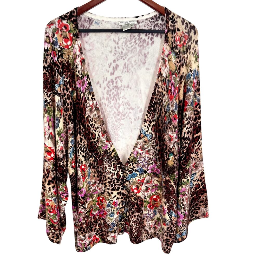 Alberto Makali XL Beaded Wearable Art Soft Knit Sweater Blouse Shirt Top Winter